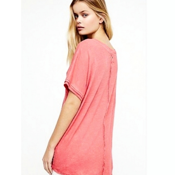 We the Free by FP " Take Me" boyfriend v-neck burnout tee destructed melon Med. - Picture 13 of 15